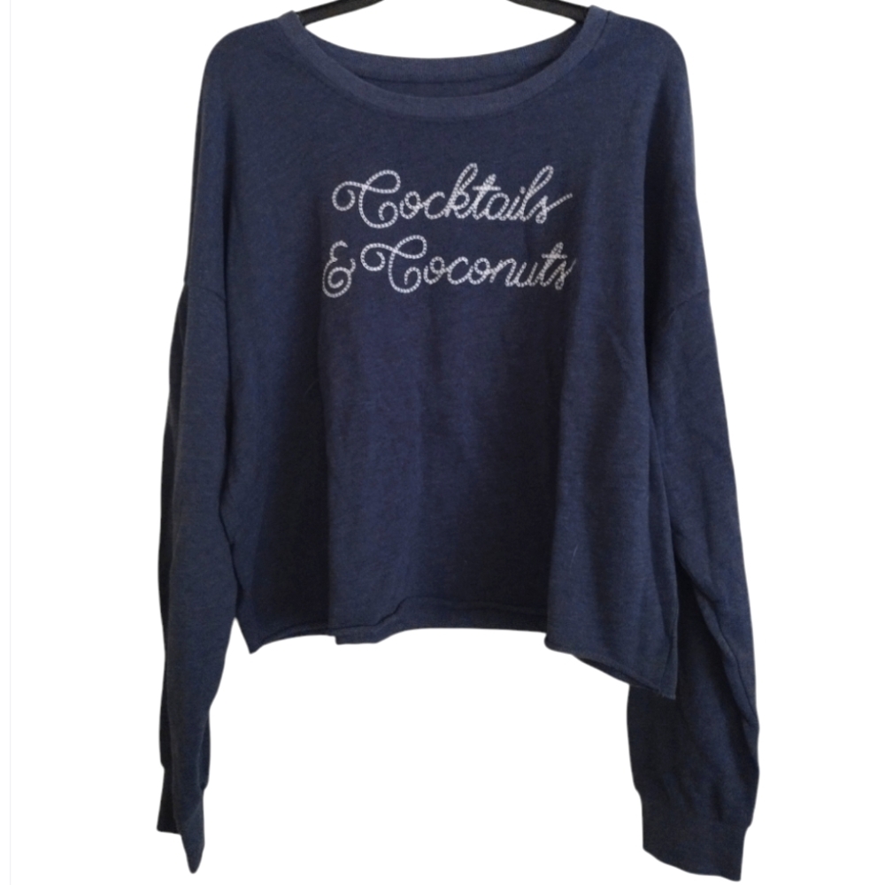 Zoe + Liv Cocktails & Coconuts Navy Blue Sweatshirt size XXL